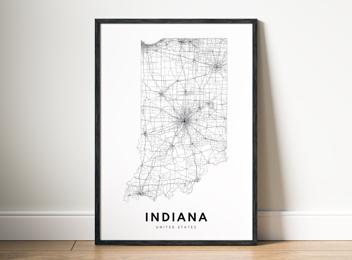 Indiana State Map Poster, Black and White Travel Print - Image 5