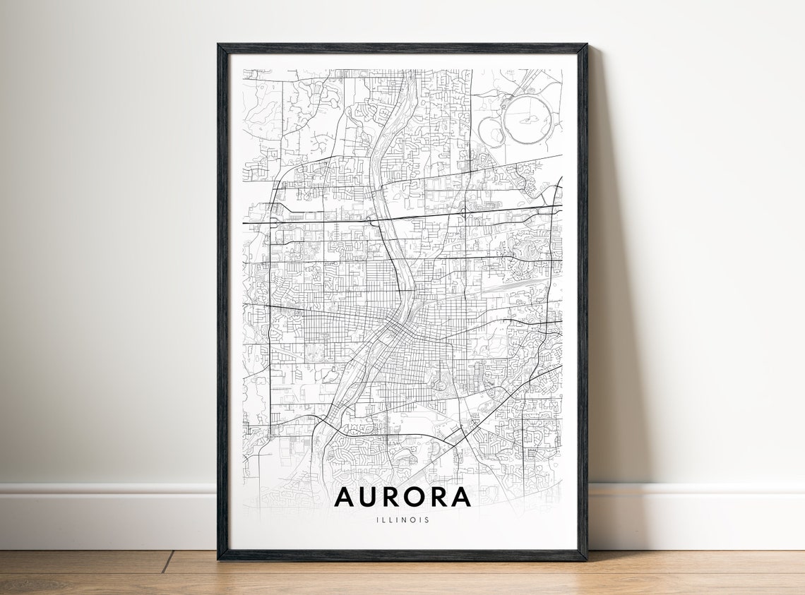 Minimalist Aurora Illinois Black and White Street Map Poster