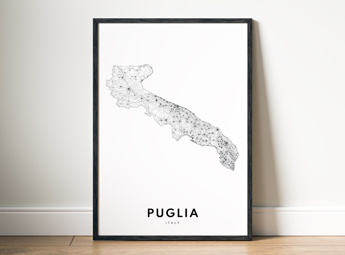 Puglia Italy Region Road Map Minimalist Black White Art Poster - Image 5