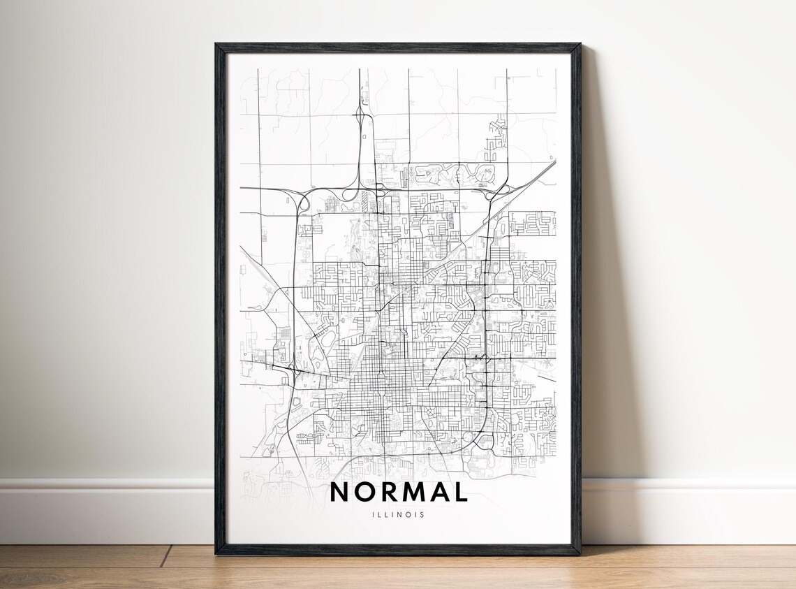 Normal Il City Map Poster Illinois Black And White Minimalistic Print
