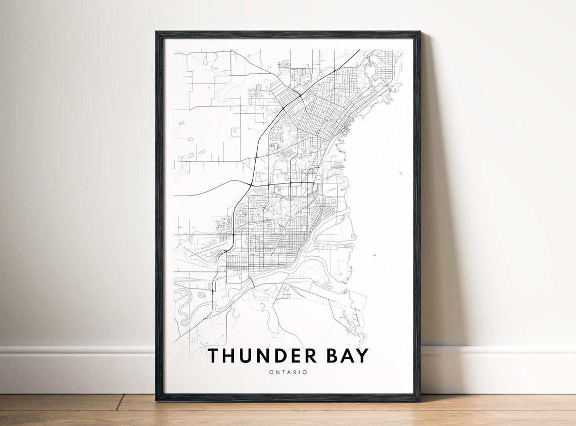 Thunder Bay Map Print Ontario Poster Black And White
