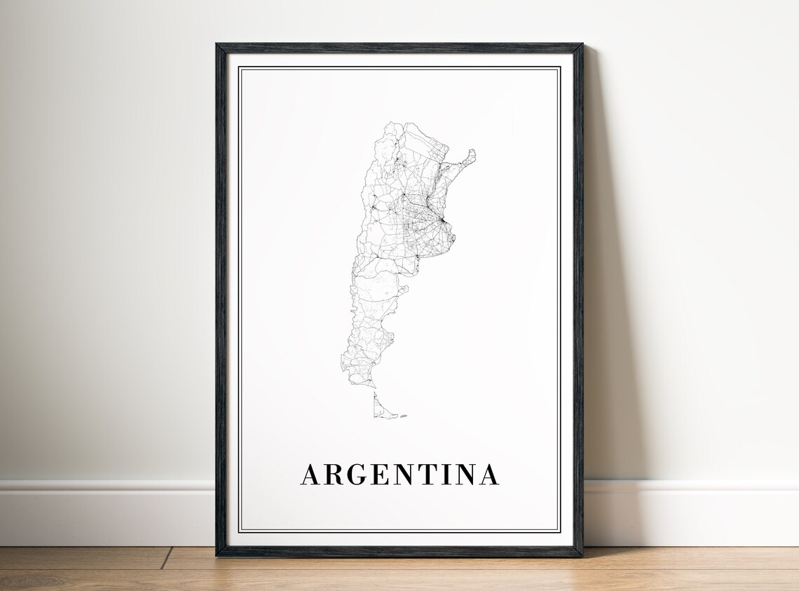 Argentina Map, Black And White Travel Poster