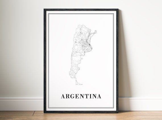 Argentina Map, Black And White Travel Poster