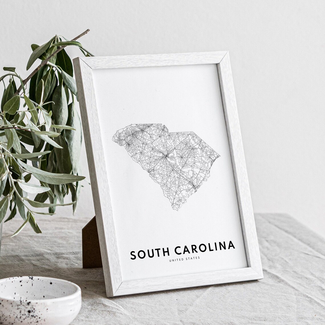 South Carolina State Map Art Print, Black And White - Image 3