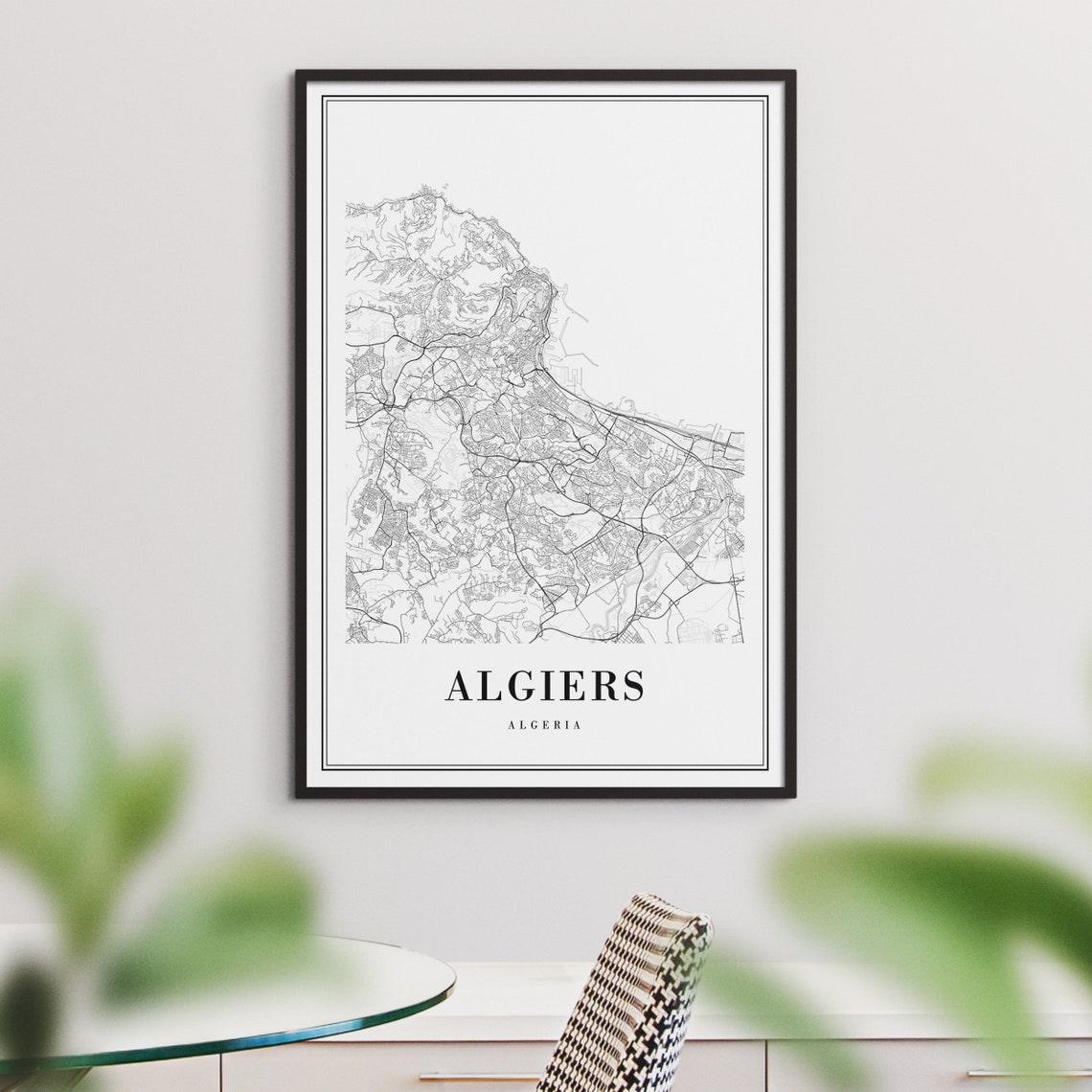 Algiers Algeria City Street Map Minimalist Black White Print - Image 3
