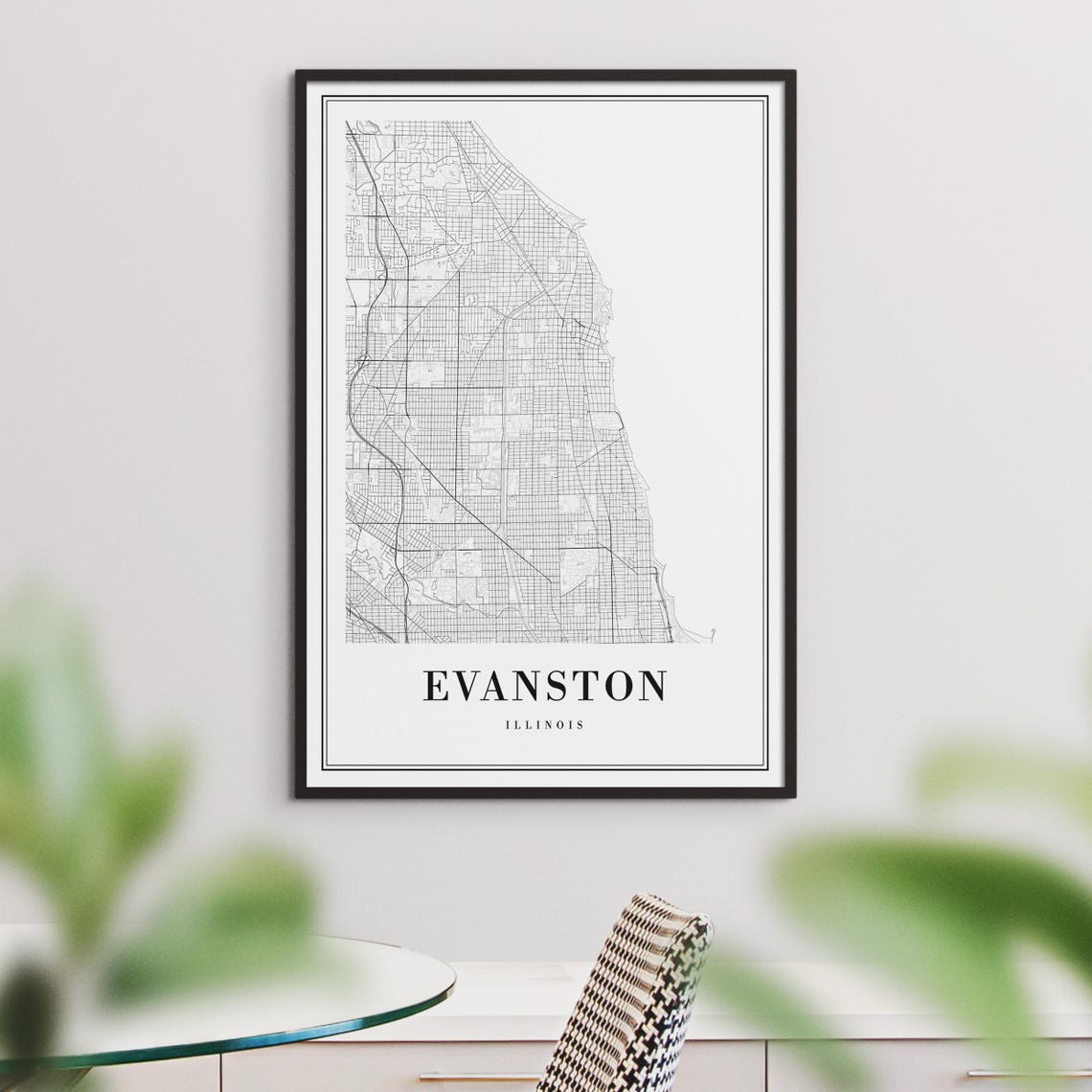 Evanston Illinois Black And White Minimalist City Map Line Art Poster - Image 3