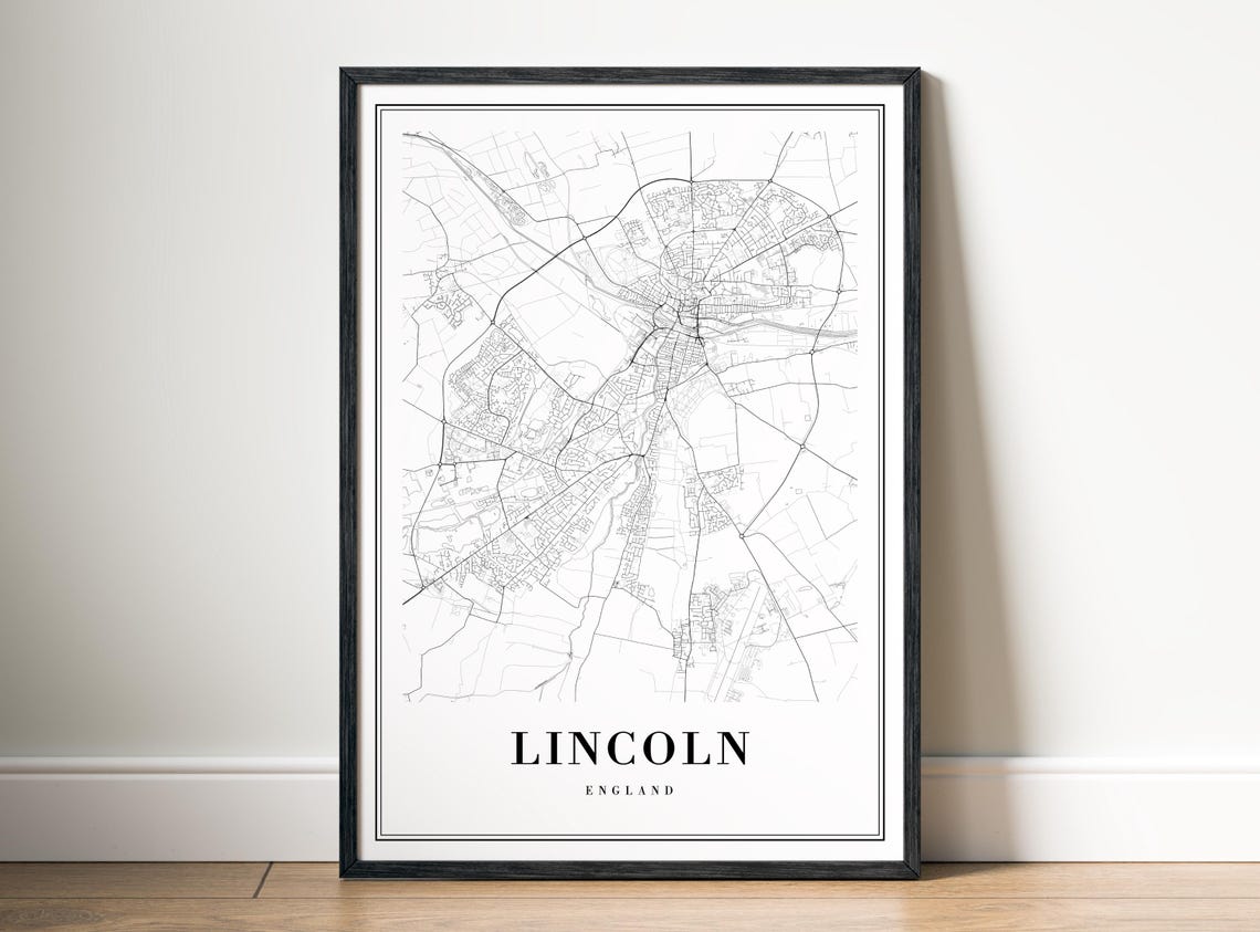 Lincoln England Black And White Minimalist City Map Line Art Poster - Image 5