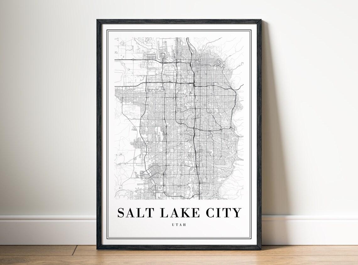 Salt Lake City Utah Minimalist Black and White City Street Map Poster - Image 4