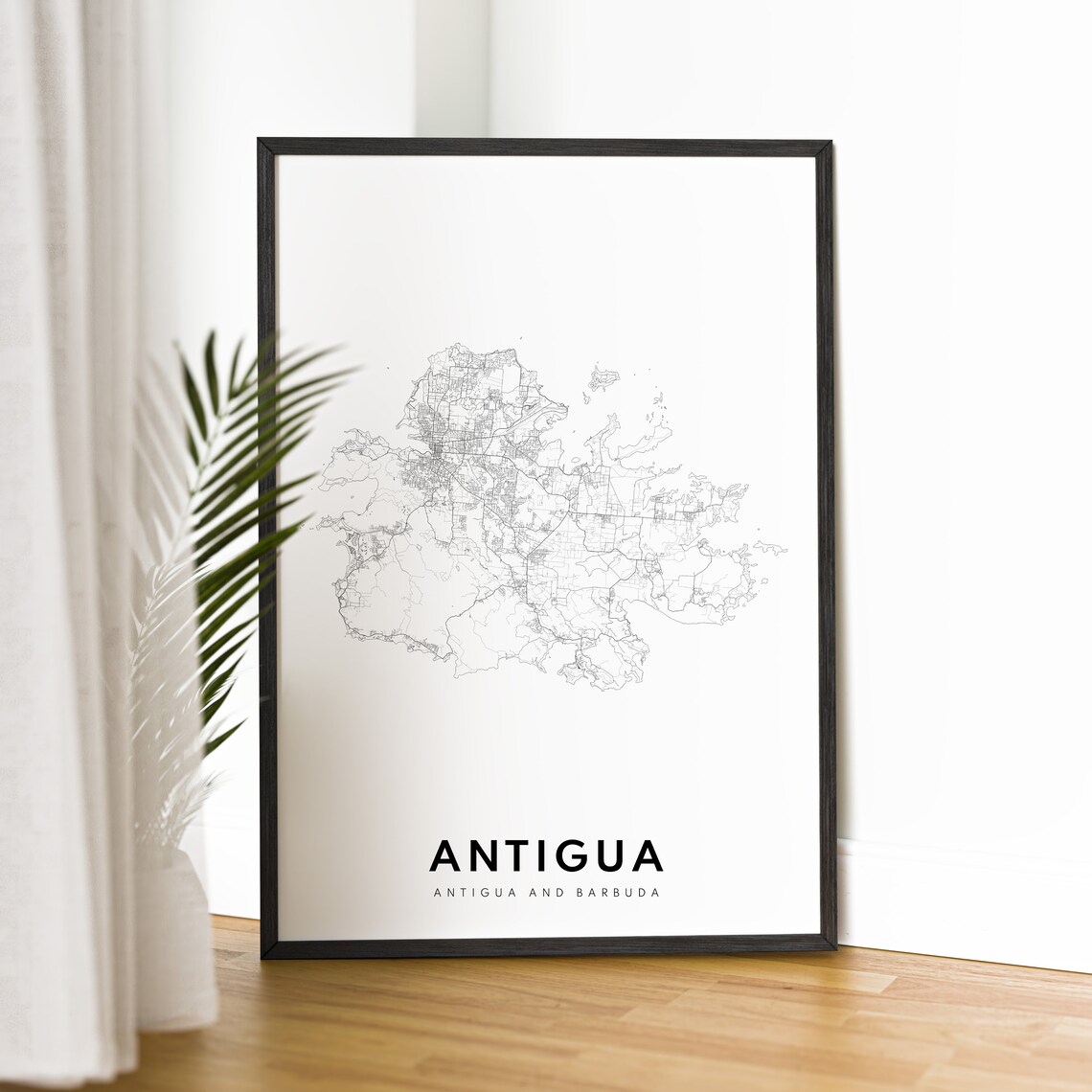 Antigua Caribbean Island Minimalist Black and White Map Sketch Poster - Image 4
