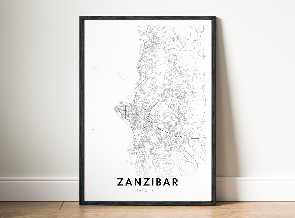 Zanzibar Tanzania Street Map Line Art Black and White Poster