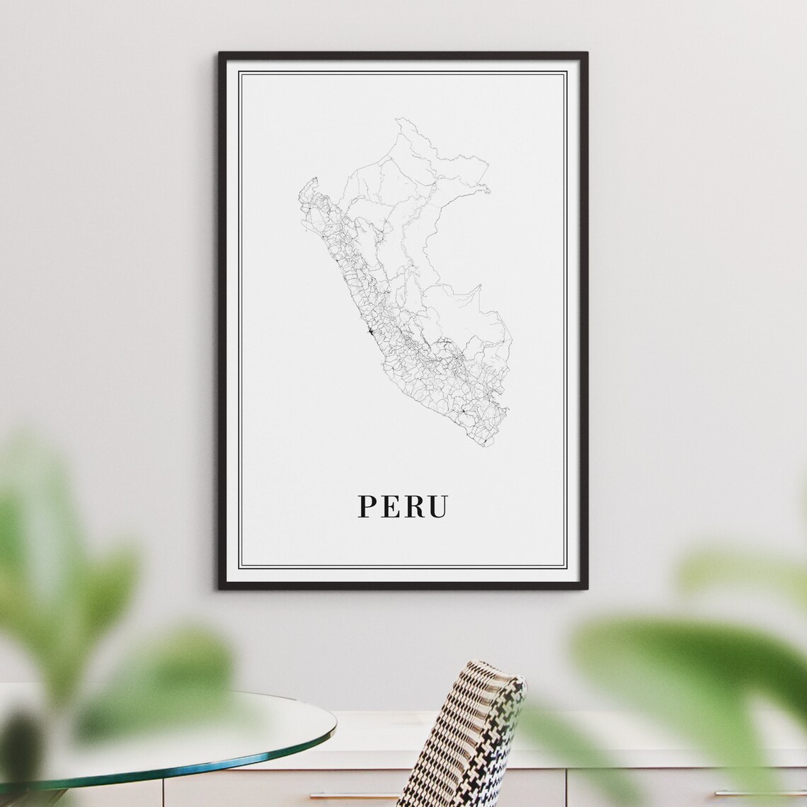 Peru Country Road Map Minimalist Line Art Black And White Wall Art - Image 2
