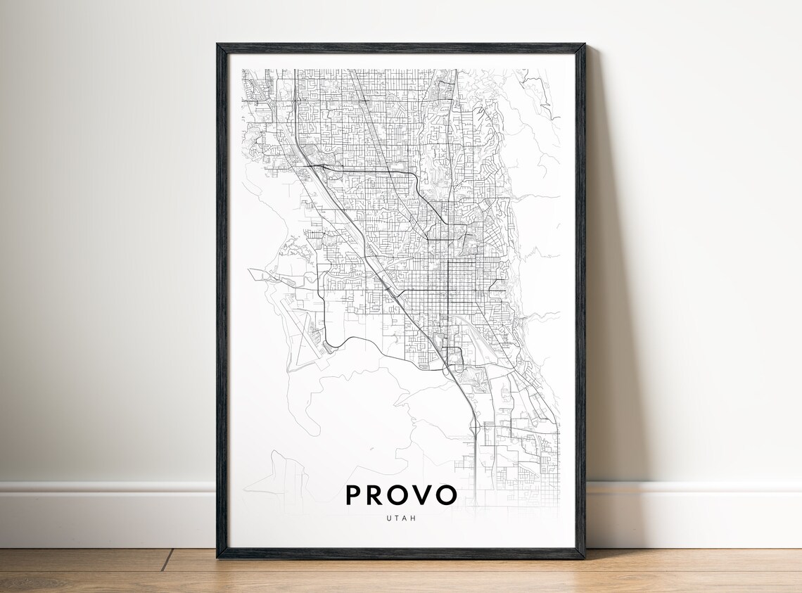 Provo Utah City Street Map Minimalist Line Art Black And White Print