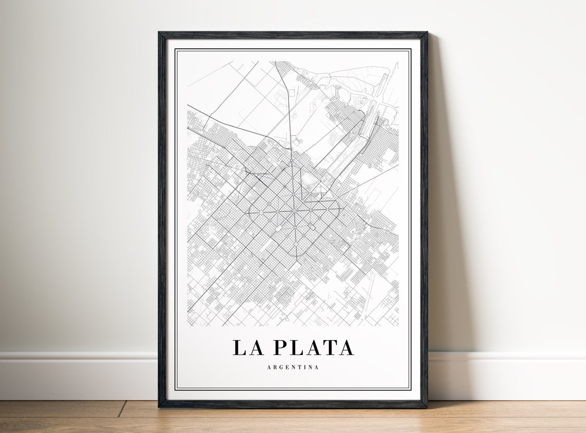 La Plata Argentina City Street Map Minimal Black White Map Wall Print - Image 5