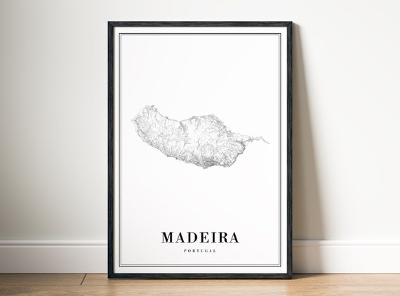 Madeira Portugal Map Print, Black and White Travel Poster