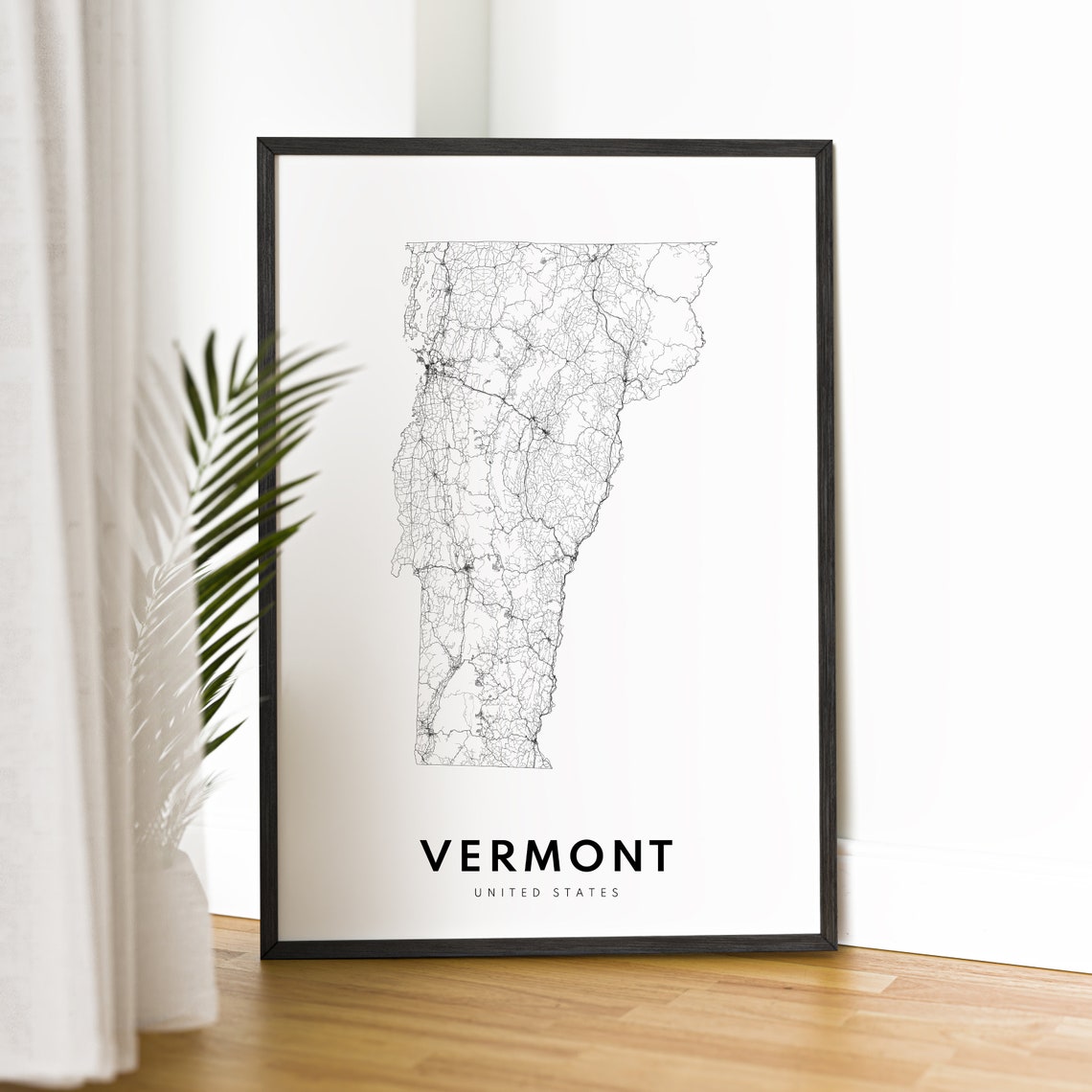 Vermont State Road Map Minimalist Black White Line Art Poster - Image 2