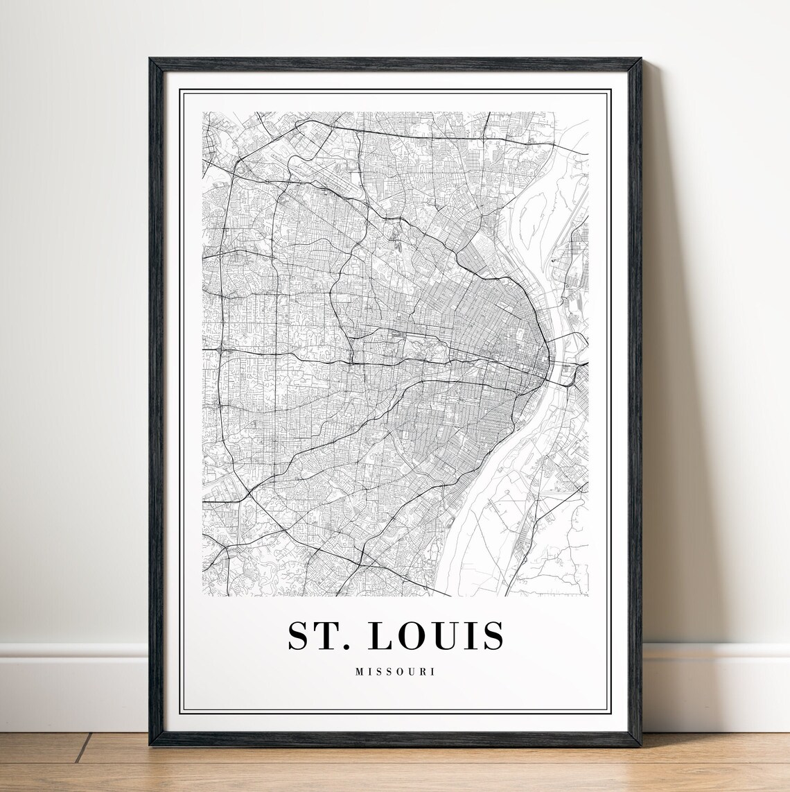 St Louis Missouri Modern Minimalist Black White City Street Map Poster - Image 5
