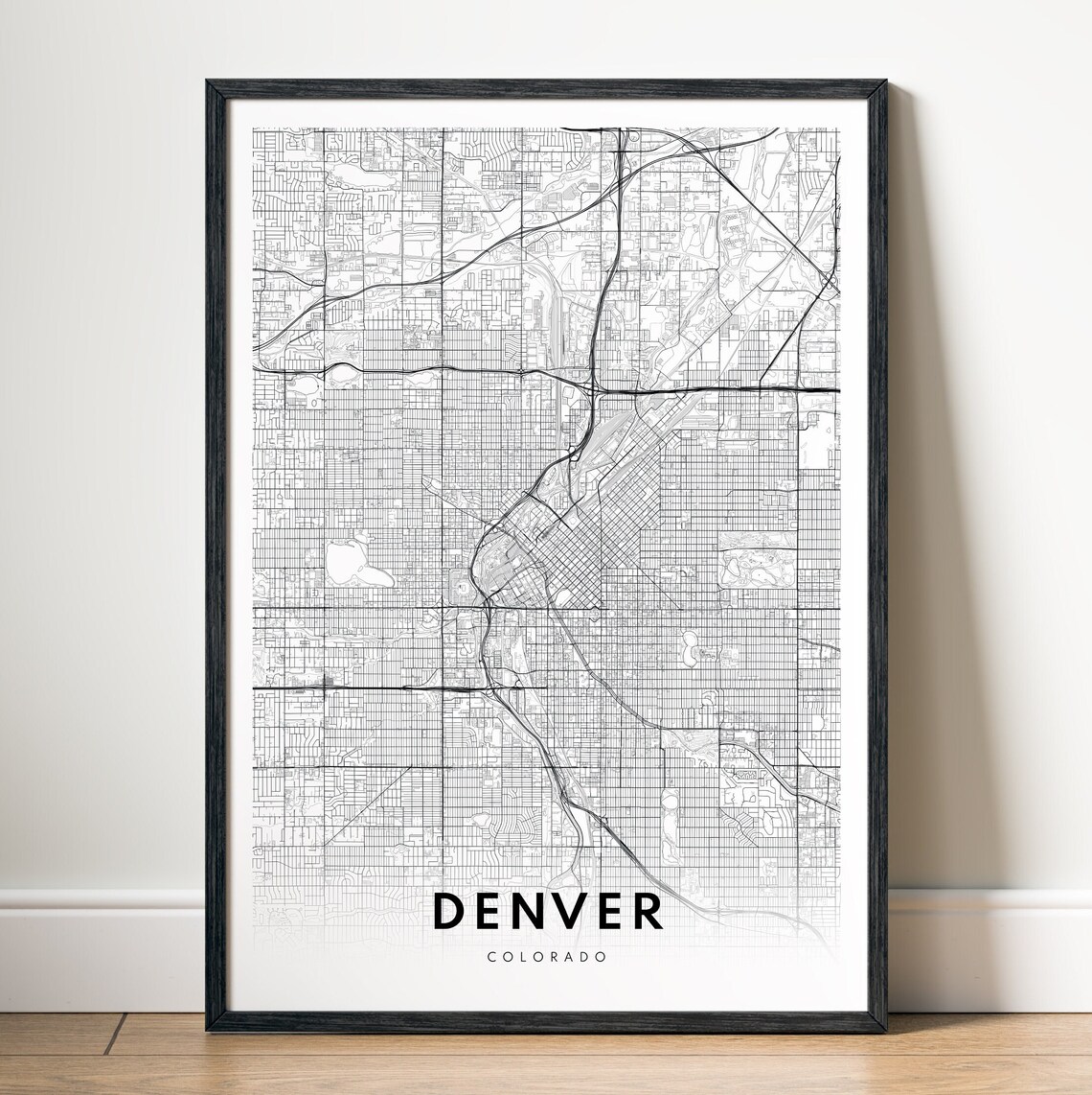 Denver Colorado Minimalist Black and White City Street Map Poster