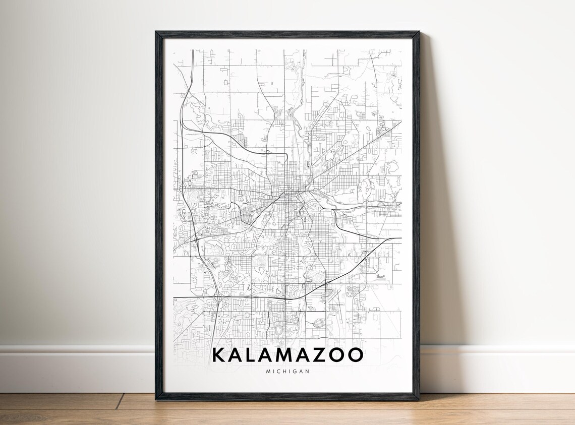 Kalamazoo Michigan City Street Map Minimalist Black White Poster