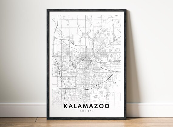 Kalamazoo Michigan Map Poster Black And White Minimalistic City Art