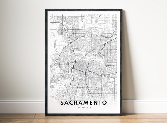 Sacramento California Map Poster, Black And White Sketch