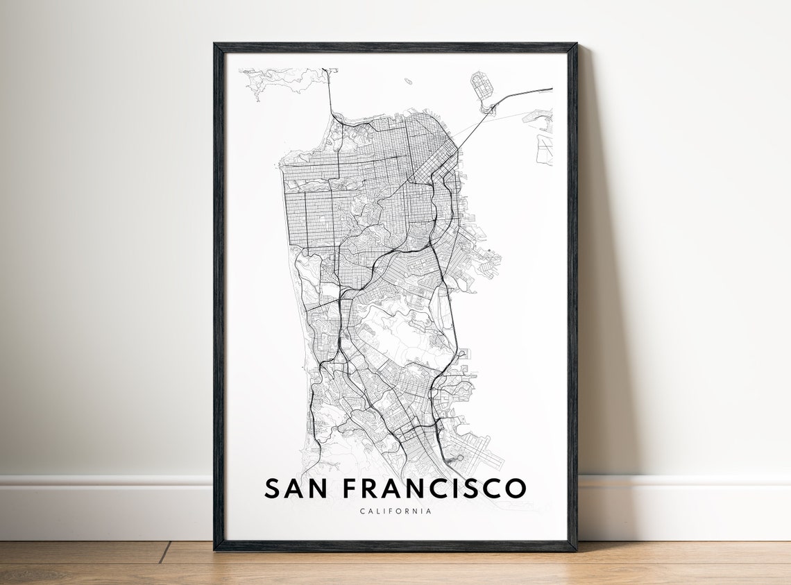 San Francisco California Minimalist Black and White Map Poster - Image 4