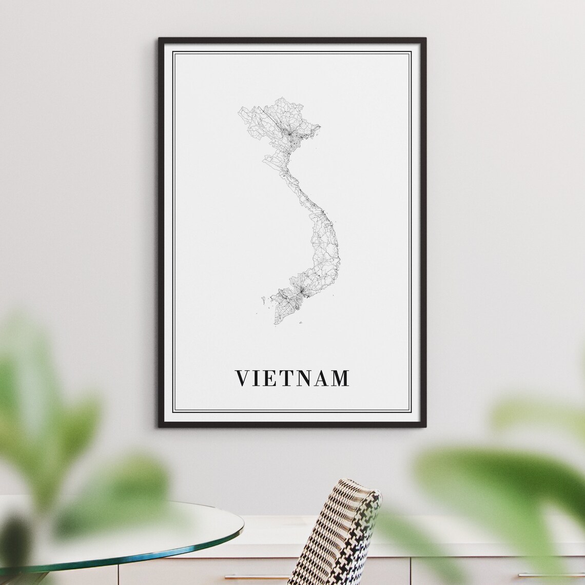 Vietnam Country Road Map Silhouette Outline Black And White Print - Image 3