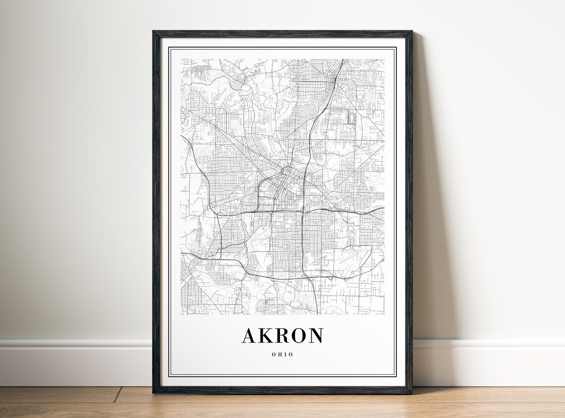 Akron Ohio City Street Map Black White Minimalist Map Poster - Image 5