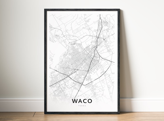 Waco Tx Map Print Texas Poster Black And White Art Sketch Outline