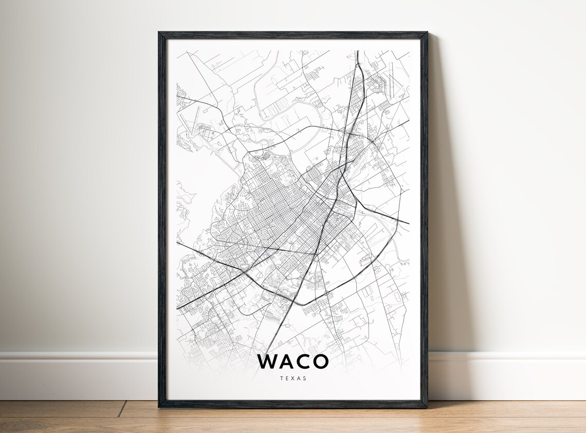 Waco Texas City Street Map Minimalist Black and White Art Poster