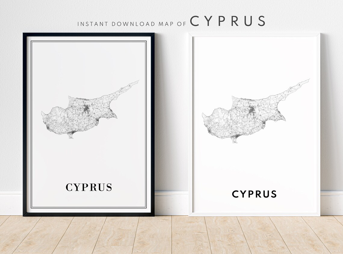 Cyprus Black and White Island Outline Map Minimalist Art Poster