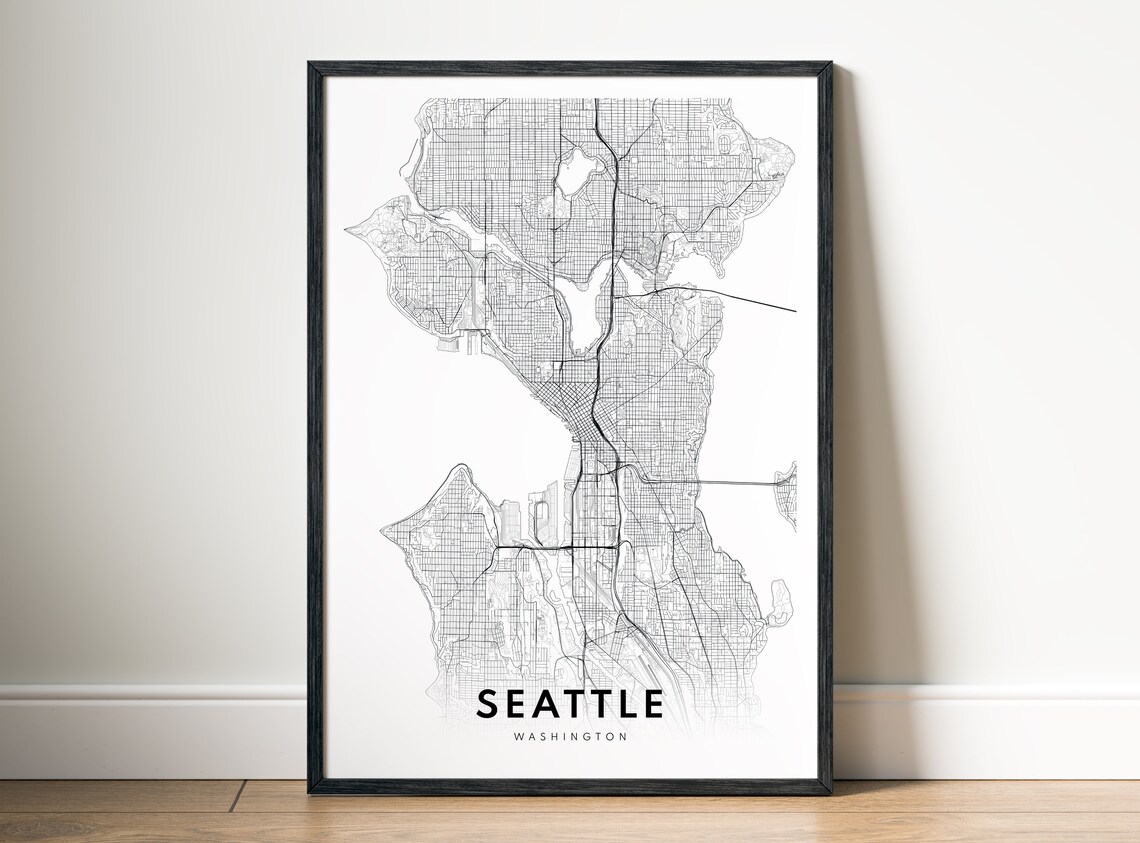 Seattle Washington Minimalist Black and White City Map Art Poster