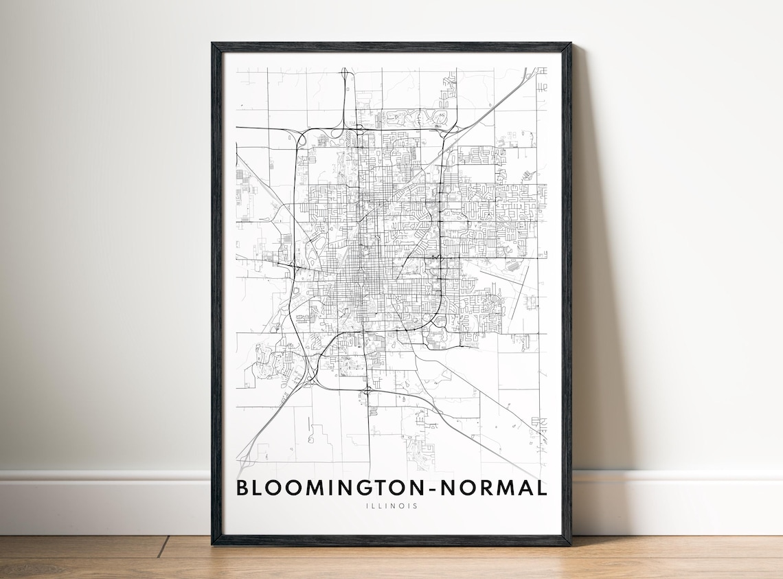 Bloomington Normal Illinois City Street Map Minimalist Poster