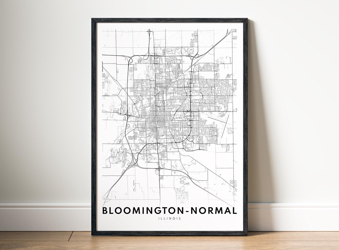 Bloomingtonnormal Il City Map Poster Illinois Bnorm Black And White