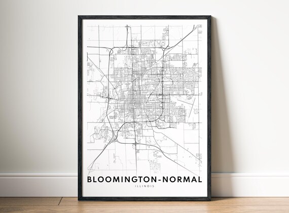 Bloomingtonnormal Il City Map Poster Illinois Bnorm Black And White