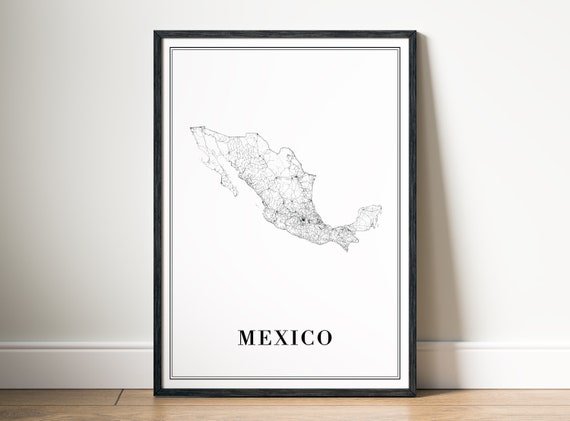 Mexico Map Black and White Art Print