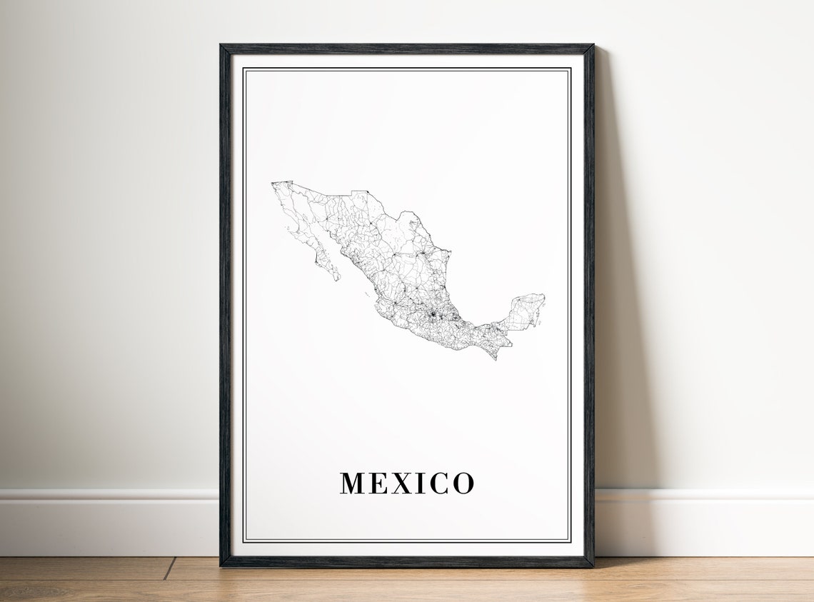 Mexico Map Black and White Art Print