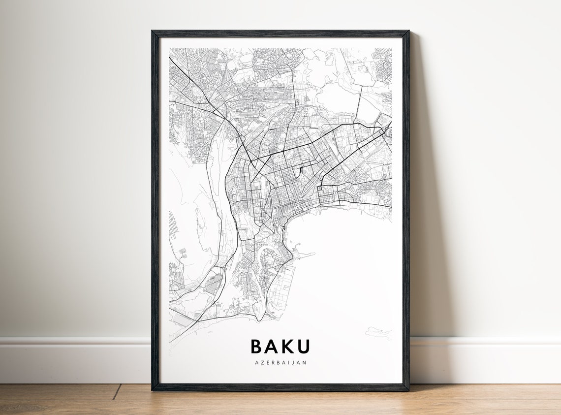 Baku Map Print Baku Azerbaijan Map Poster Baku Map Black And White Map Wall Art Baku Sketch Map Poster