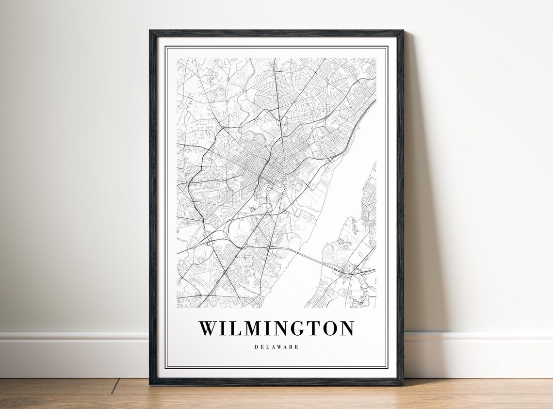 Wilmington Delaware Monochrome Minimal City Street Map Art Poster - Image 5