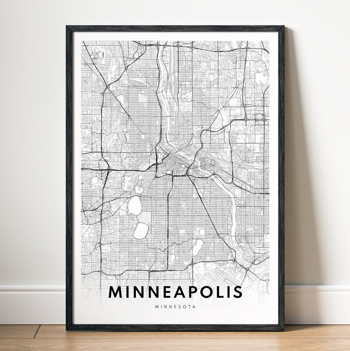 Minneapolis Map Print, Black and White Travel Poster