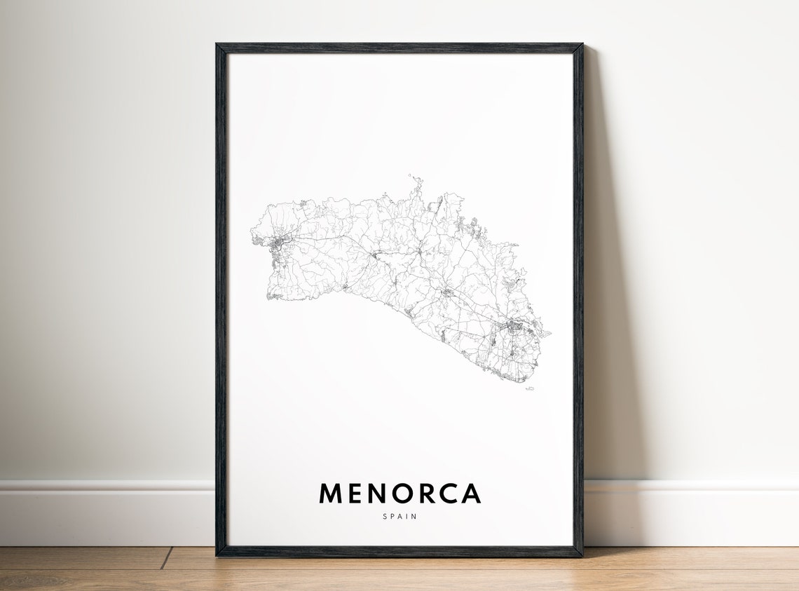 Menorca Spain Balearic Island Minimalist Black White Map Poster - Image 5