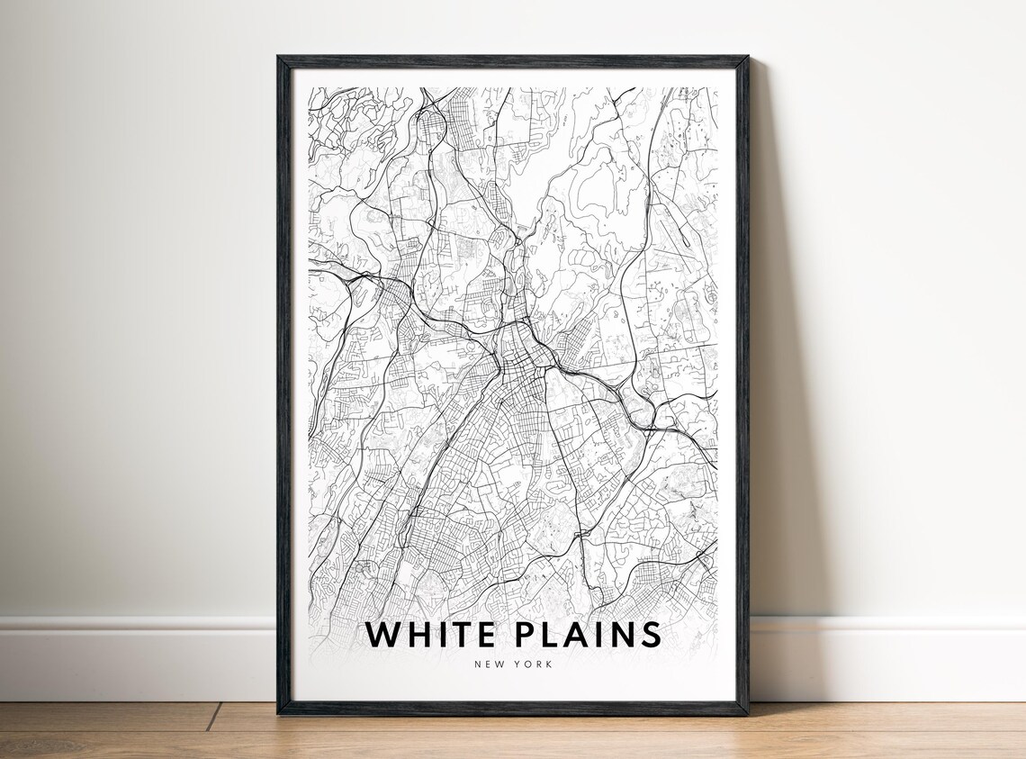 White Plains Map Poster New York Black And Minimalistic City