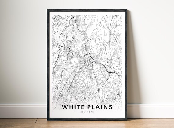 White Plains Map Poster New York Black And Minimalistic City