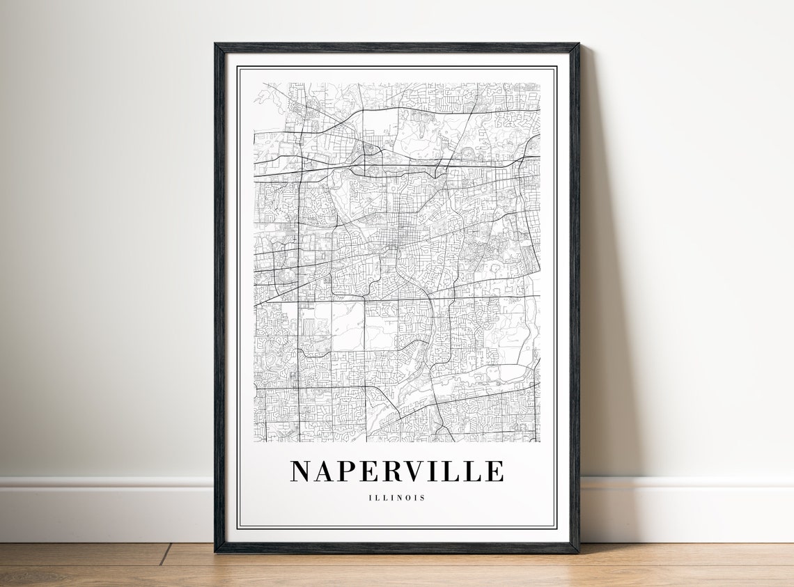 Naperville Illinois Minimalist Black and White City Map Poster - Image 5