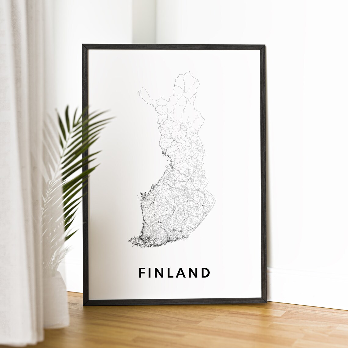 Finland Minimalist Black And White Country Outline Map Poster - Image 4