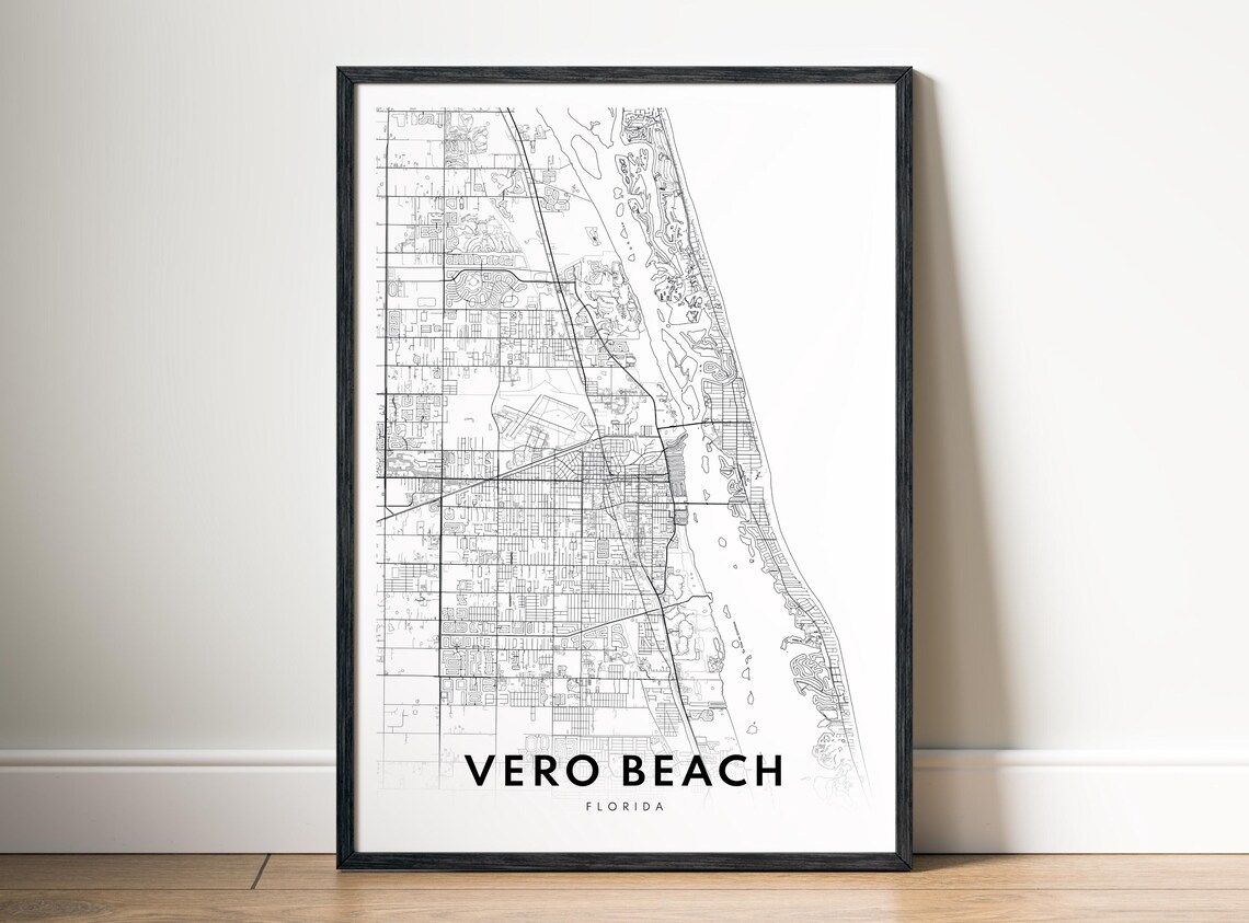 Vero Beach Fl Map Print Florida Poster Black And White
