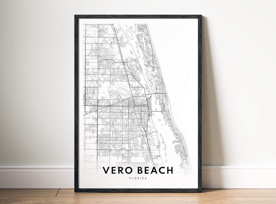 Vero Beach Florida Minimalist Black And White City Map Poster
