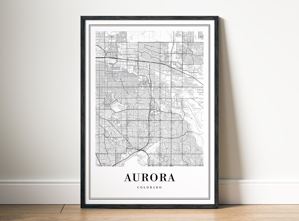 Aurora Colorado Minimalist Black and White City Street Map Poster - Image 5