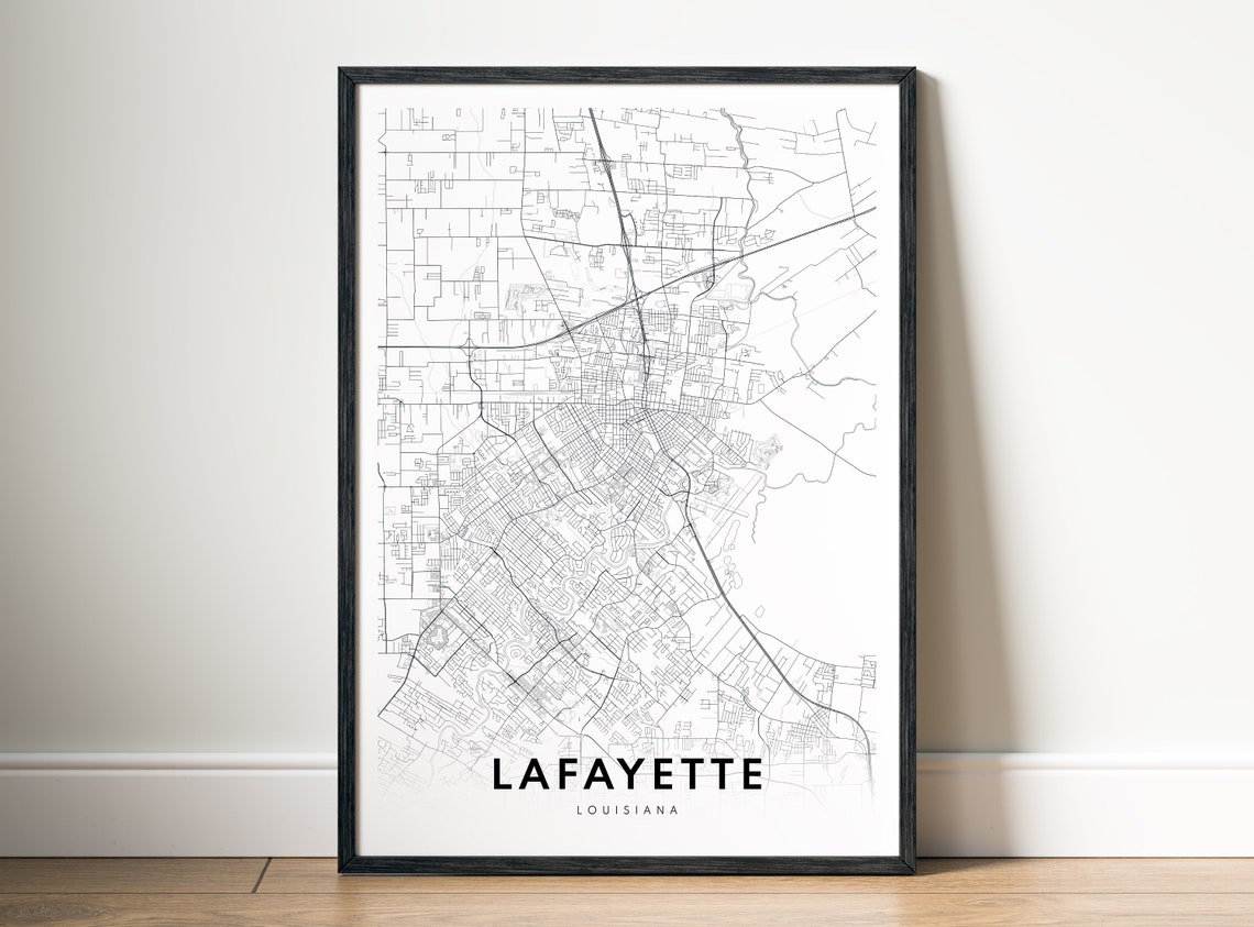 Lafayette Louisiana Minimalist Black and White City Map Poster