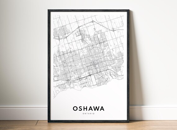 Oshawa City Map Poster Ontario Black And White Minimalistic Print