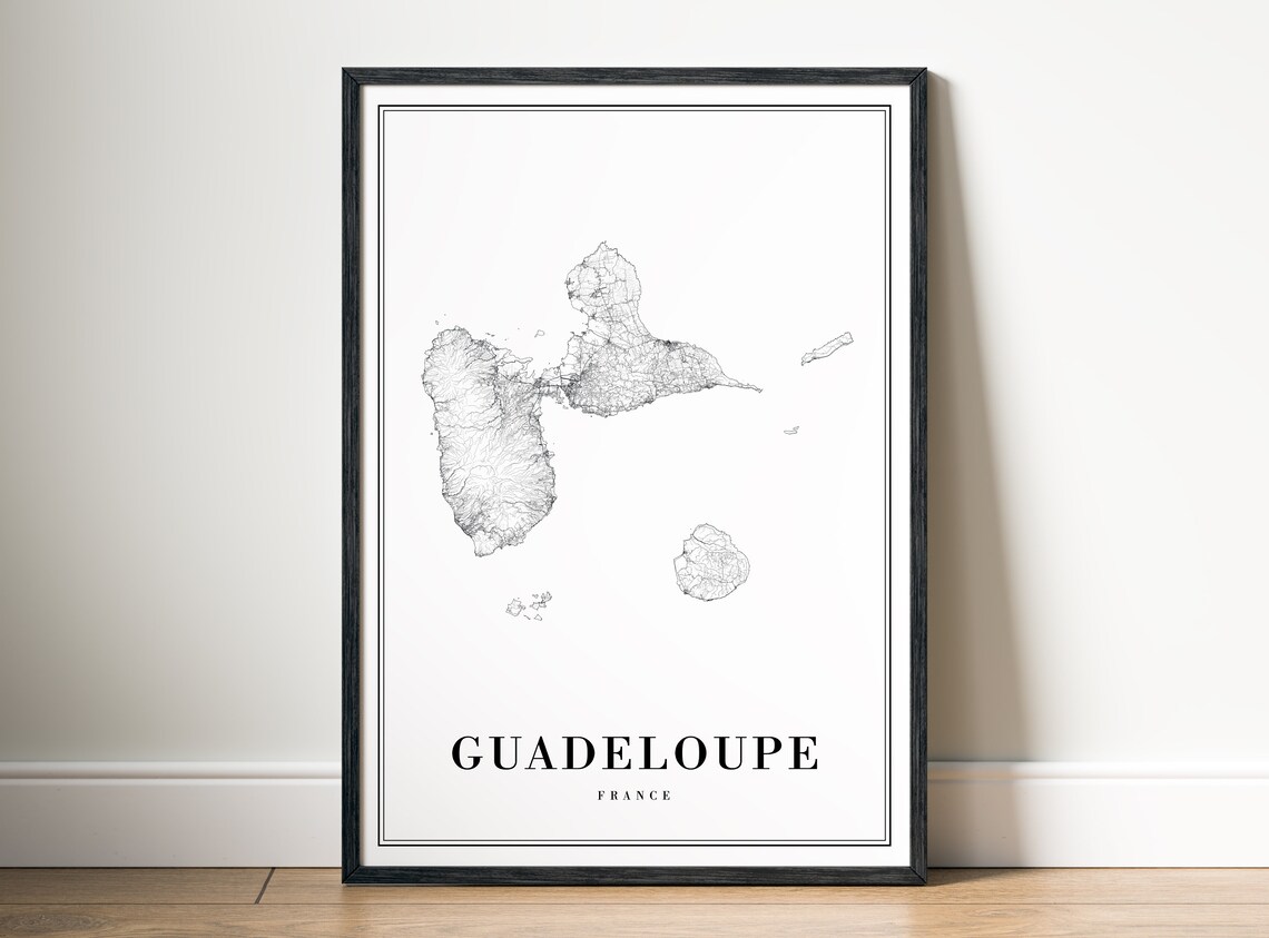 Guadeloupe France Caribbean Island Road Map Black And White Print - Image 5